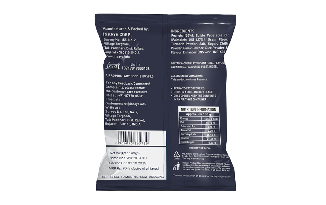 Inaaya Sriracha Peanuts    Pack  140 grams